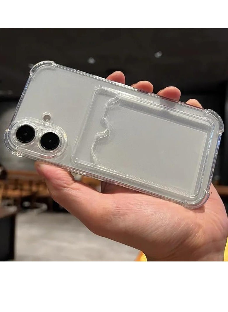 Shockproof Back Case Cover with Best Camera Protection Compatible with Iphone 16 Shockproof Case Reinforced Edges Protection with Card holder for iphone 16 (Clear, Iphone 16)