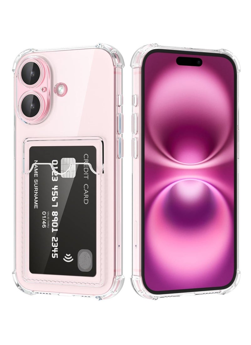 Shockproof Back Case Cover with Best Camera Protection Compatible with Iphone 16 Shockproof Case Reinforced Edges Protection with Card holder for iphone 16 (Clear, Iphone 16)