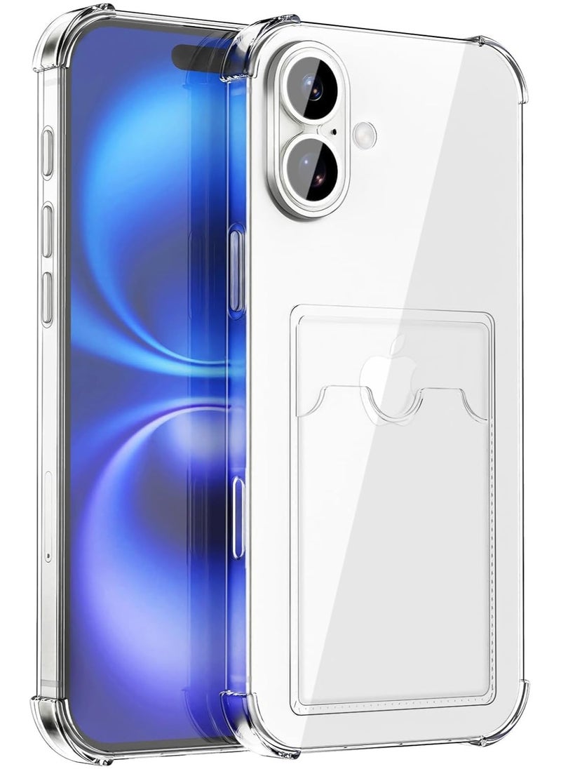 Shockproof Back Case Cover with Best Camera Protection Compatible with Iphone 16 Shockproof Case Reinforced Edges Protection with Card holder for iphone 16 (Clear, Iphone 16)