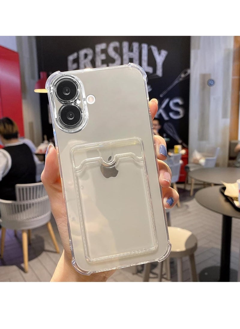 Shockproof Back Case Cover with Best Camera Protection Compatible with Iphone 16 Shockproof Case Reinforced Edges Protection with Card holder for iphone 16 (Clear, Iphone 16)