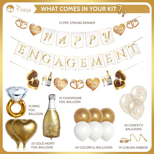 Pirese Happy Engagement Banner, Just Engaged Banner, Happy Engagement Decorations | Just Engaged Decorations | Almost Married Sign | Congratulations Wedding Decor Sign with Balloons - Image 2