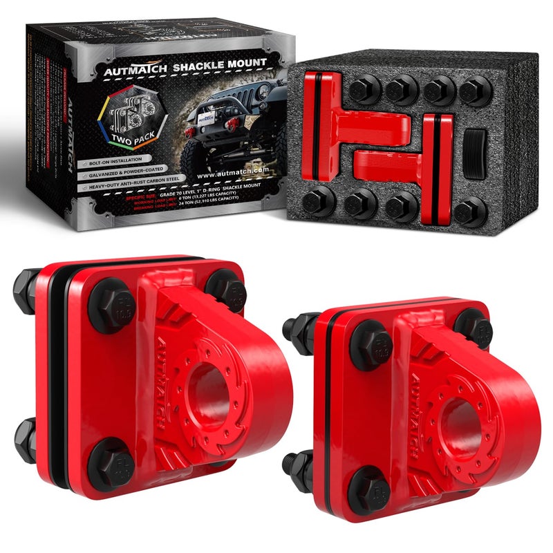 AUTMATCH D Ring Shackle Mount with Backer Plate 2 Pack Bolt On Clevis Mount Bumper Shackle Bracket Max 24T 52910 Lbs for Bumper Bucket TrailerTruck Red