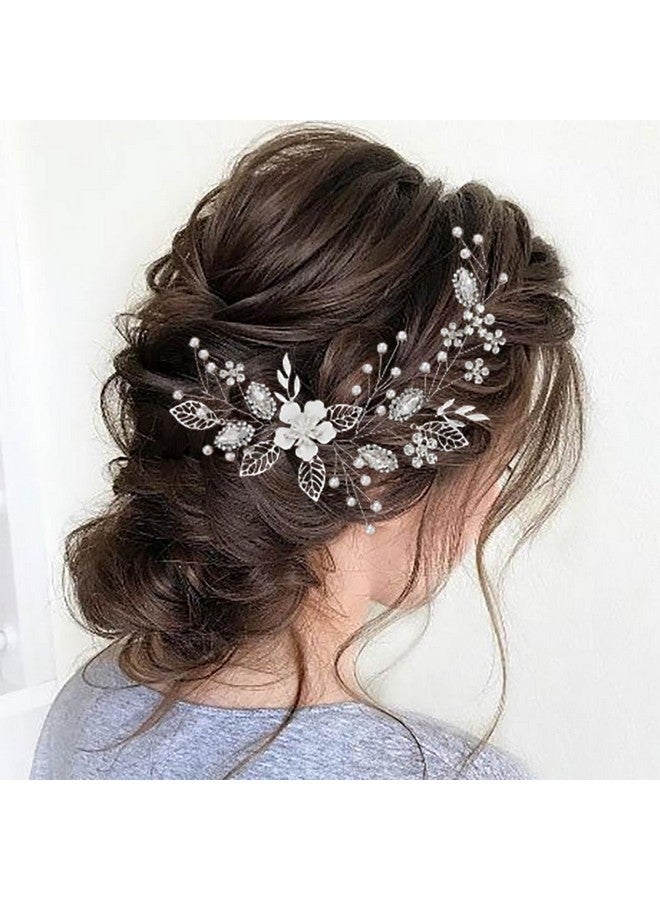 JONKY Silver Wedding Hair Vine Rhinestone Bridal Headband Crystal Headpiece Flower Hair Piece Pearl Bride Hair Accessories For Women - Image 1