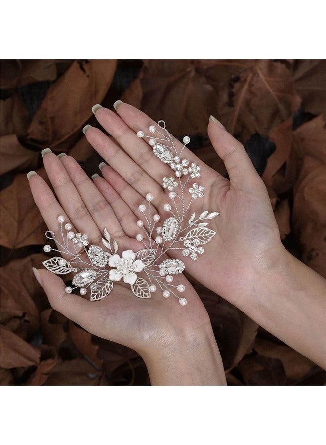JONKY Silver Wedding Hair Vine Rhinestone Bridal Headband Crystal Headpiece Flower Hair Piece Pearl Bride Hair Accessories For Women - Image 4