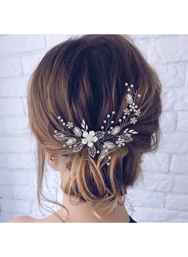 JONKY Silver Wedding Hair Vine Rhinestone Bridal Headband Crystal Headpiece Flower Hair Piece Pearl Bride Hair Accessories For Women - Image 3