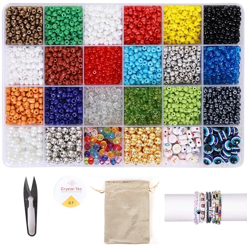 ambitieux Bracelet Making Kit with 2900+ Pcs – Seed Beads, Evil Eye, Alphabet, Metallic, Tools & Pouch for Girls DIY Jewelry Craft Birthday Gift for Girls 2 3 4 5 6 7 8 9 Years - Image 1