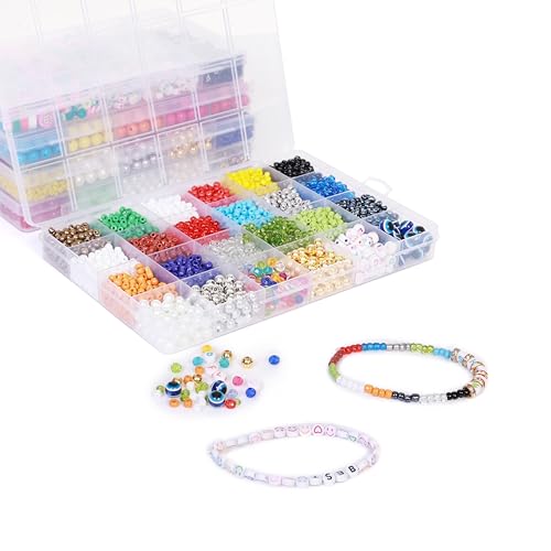 ambitieux Bracelet Making Kit with 2900+ Pcs – Seed Beads, Evil Eye, Alphabet, Metallic, Tools & Pouch for Girls DIY Jewelry Craft Birthday Gift for Girls 2 3 4 5 6 7 8 9 Years - Image 3