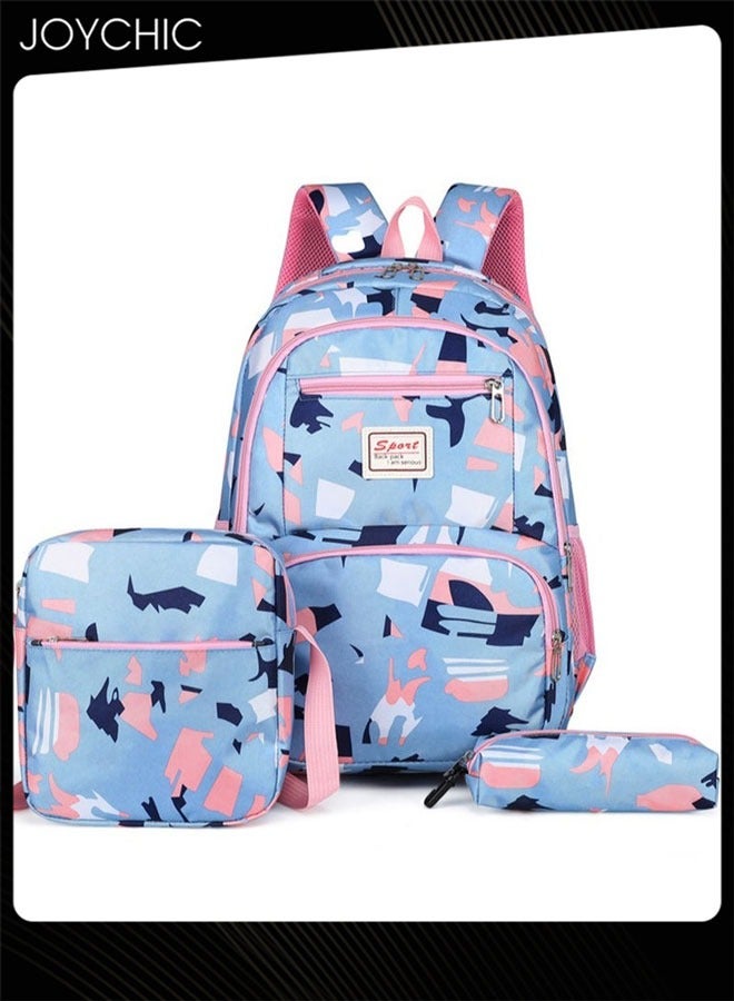 Joychic مجموعة حقيبة ظهر مدرسية متينة مقاومة للماء من النايلون مكونة من 3 قطع بسعة كبيرة مع جيب أمامي لطلاب المرحلة المتوسطة والثانوية - Image 1