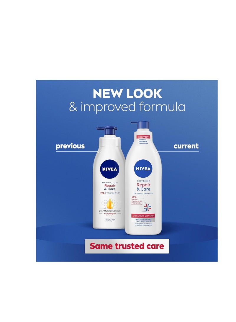 نيفيا NIVEA Body Lotion for Very Dry Skin, Repair & Care, with Deep Moisture Serum and Dexpanthenol, 72H Relief from Dry & Tight Skin, 400ml (Packaging May Vary) - Image 3