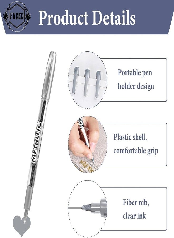 Faded Baoke 1.5mm Metallic Paint Pens Set | 6 Colors for Signatures, Card Writing, DIY Crafts, Photo Albums & Scrapbooking Projects (Silver) - Image 2