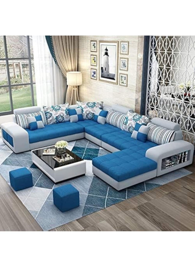 كرنك طقم أريكة كارناك هولي المقطعي - إطار خشبي وأريكة زاوية مبطنة بقماش قطني لغرفة المعيشة وأثاث الشقة باللون الأزرق - Image 1