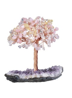 mookaitedecor mookaitedecor Natural Rose Quartz & Rock Crystal & Citrine Crystal Tree with Amethyst Cluster Base Money Tree Figurines Feng Shui Desk Decoration, Meditation Table Altar Decor, 4.5-6 Inches  - Image 1