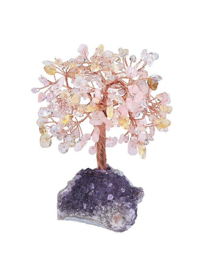 mookaitedecor mookaitedecor Natural Rose Quartz & Rock Crystal & Citrine Crystal Tree with Amethyst Cluster Base Money Tree Figurines Feng Shui Desk Decoration, Meditation Table Altar Decor, 4.5-6 Inches  - Image 2