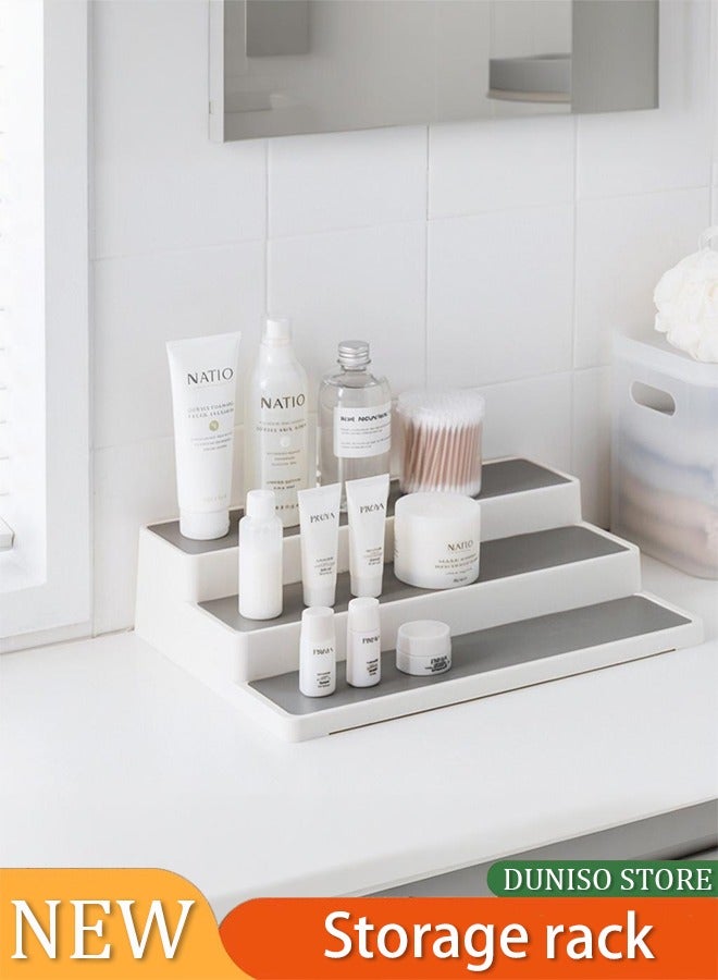 إسكدنيا Kitchen Storage Rack Seasoning Organizer, Step Shelf Rack Retail Table Display Stand Step Shelf Organizer Table Top Display Stand Spice Rack 3 Tier Storage Rack White - Image 1