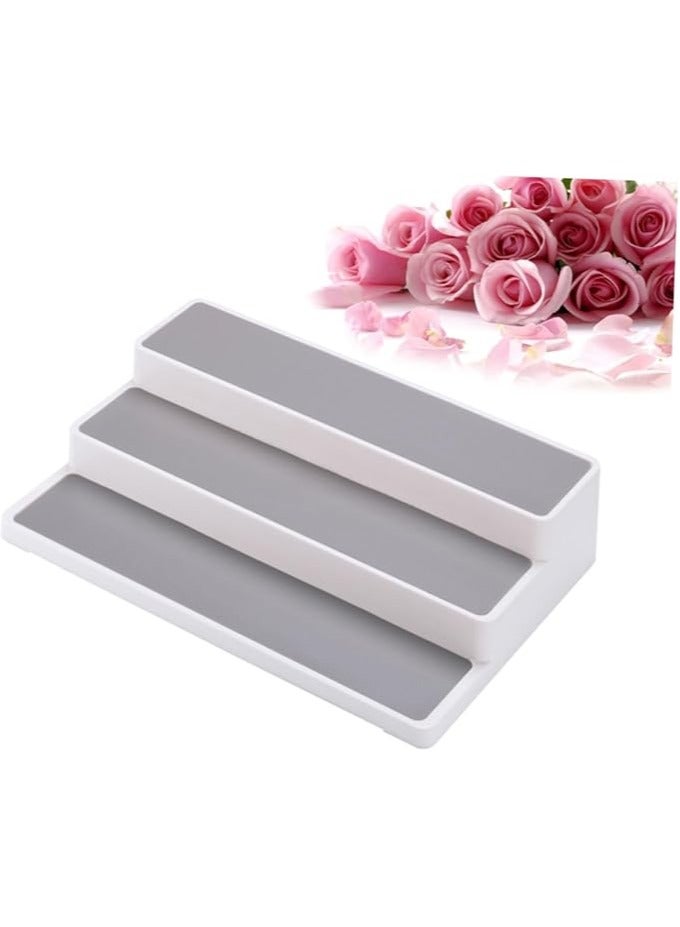 إسكدنيا Kitchen Storage Rack Seasoning Organizer, Step Shelf Rack Retail Table Display Stand Step Shelf Organizer Table Top Display Stand Spice Rack 3 Tier Storage Rack White - Image 3