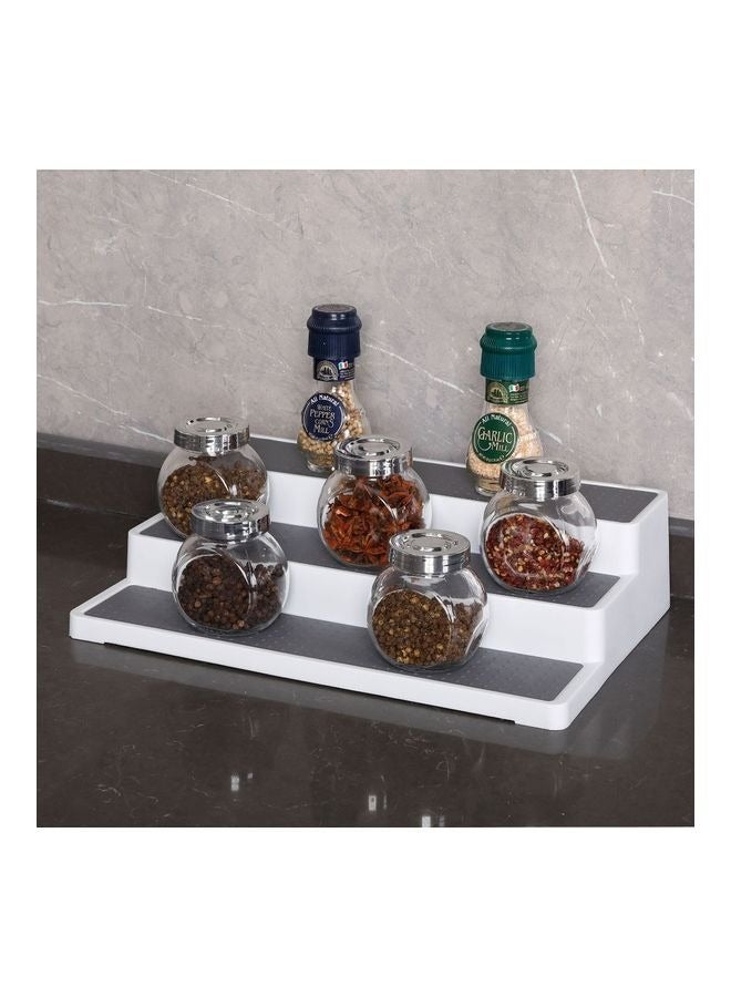 إسكدنيا Kitchen Storage Rack Seasoning Organizer, Step Shelf Rack Retail Table Display Stand Step Shelf Organizer Table Top Display Stand Spice Rack 3 Tier Storage Rack White - Image 5
