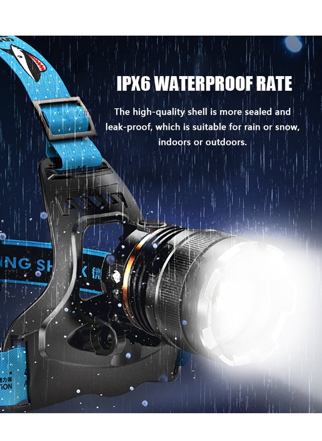 SMILING SHARK - Super Bright LED Rechargeable Headlamp, Zoomable Head lamp with Induction Switch and 5 Lighting Modes, IP6 Outdoors Flashlight Spotlight (Blue) - Image 1