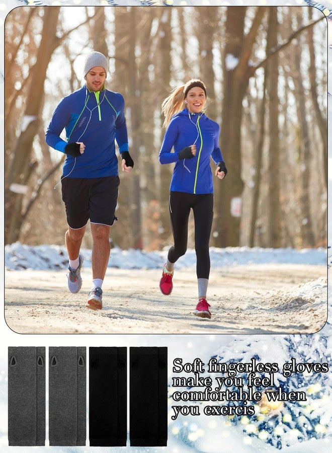 بيميمو قفازات بيميمو الطويلة بدون أصابع بنمط بانك قوطي، 4 أزواج، قفازات محبوكة لتدفئة الذراعين، بطول الكوع مع فتحة للإبهام (لون أسود، رمادي) - Image 3