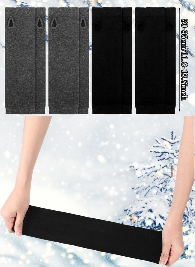 بيميمو قفازات بيميمو الطويلة بدون أصابع بنمط بانك قوطي، 4 أزواج، قفازات محبوكة لتدفئة الذراعين، بطول الكوع مع فتحة للإبهام (لون أسود، رمادي) - Image 2