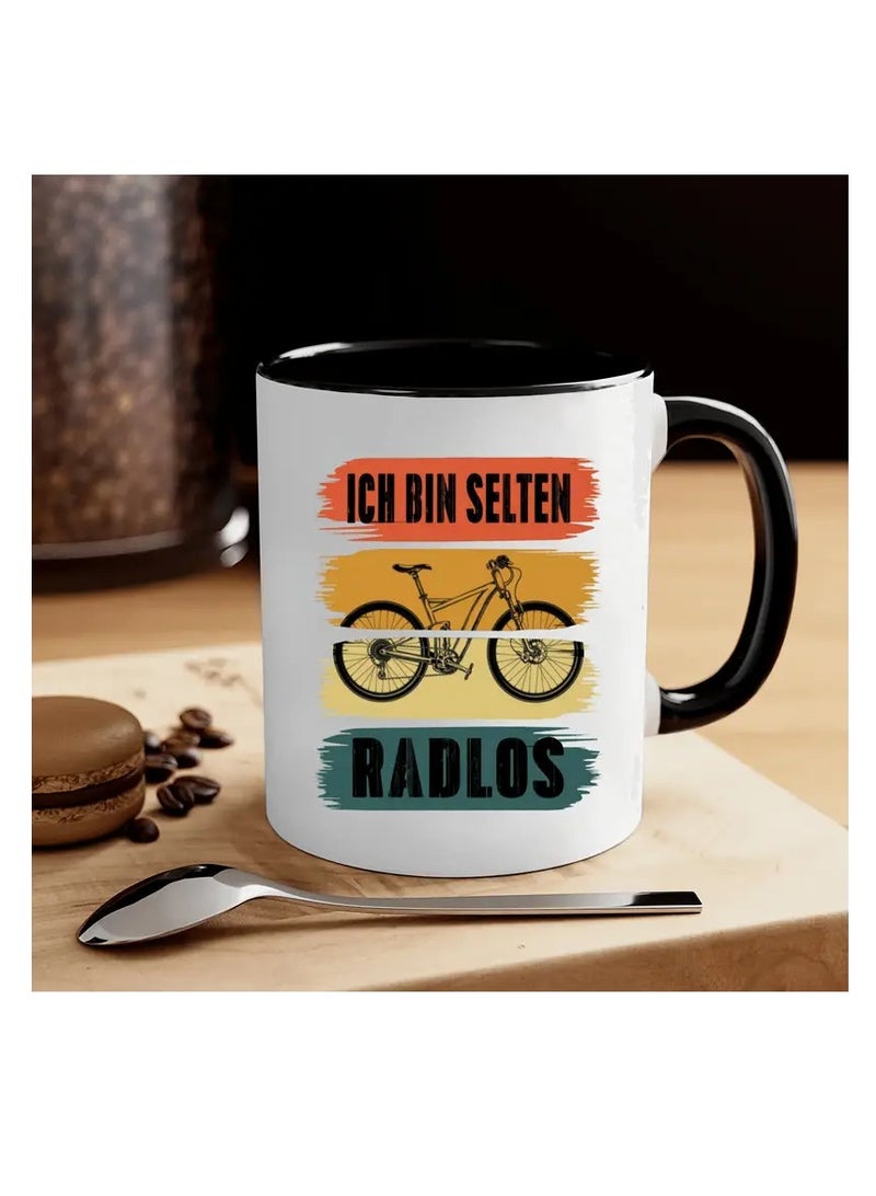 RYN Funny Bicycle-Themed 11oz White Ceramic Coffee Mug - Novelty German Sayings, Perfect for Home & Cafe Use, Ideal Birthday, Party, and Holiday Gift - Image 1