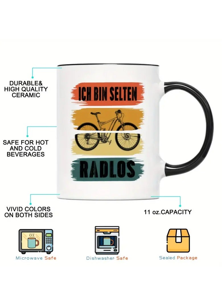RYN Funny Bicycle-Themed 11oz White Ceramic Coffee Mug - Novelty German Sayings, Perfect for Home & Cafe Use, Ideal Birthday, Party, and Holiday Gift - Image 5