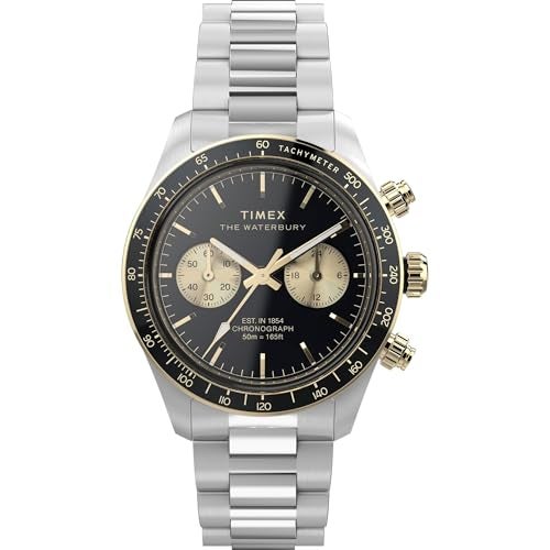 TIMEX Waterbury Heritage Analog Black Round Dial & Silver Stainless Steel Bracelet Band Water Resistant Men's Wrist Watch - TW2Y24000IK - Image 1