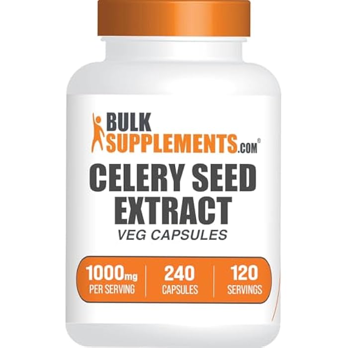 BulkSupplements.com Celery Seed Capsules - Celery Seed Supplement, Celery Seed Extract - Gluten Free, 2 Capsules per Serving, 240 Veg Capsules (Pack of 1) - Image 1