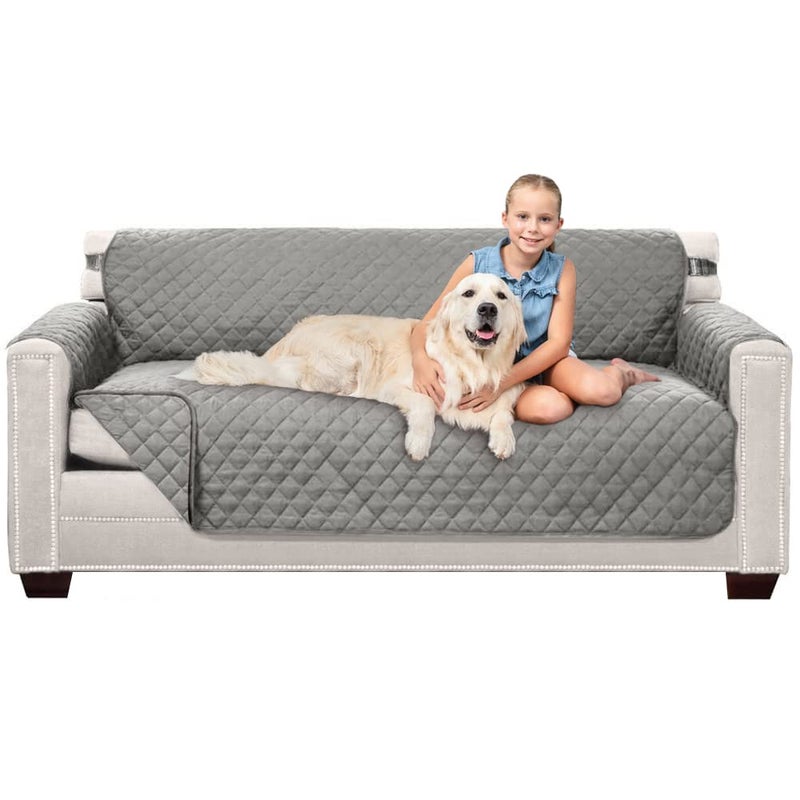 Sofa Shield Sofa Shield Couch Slip Cover with Patented Strap  Cushion Protector  Reversible Stain and Dog Tear Resistant Slipcover  Quilted Microfiber 70  Seat  Washable Covers for Dogs Pets Kids  Light Gray - Image 1