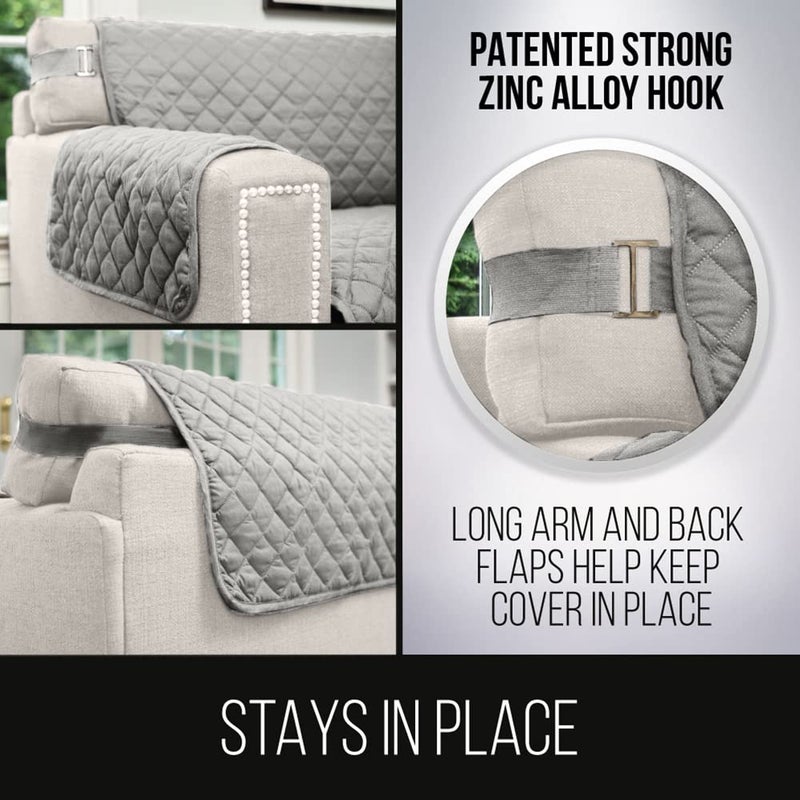 Sofa Shield Sofa Shield Couch Slip Cover with Patented Strap  Cushion Protector  Reversible Stain and Dog Tear Resistant Slipcover  Quilted Microfiber 70  Seat  Washable Covers for Dogs Pets Kids  Light Gray - Image 4