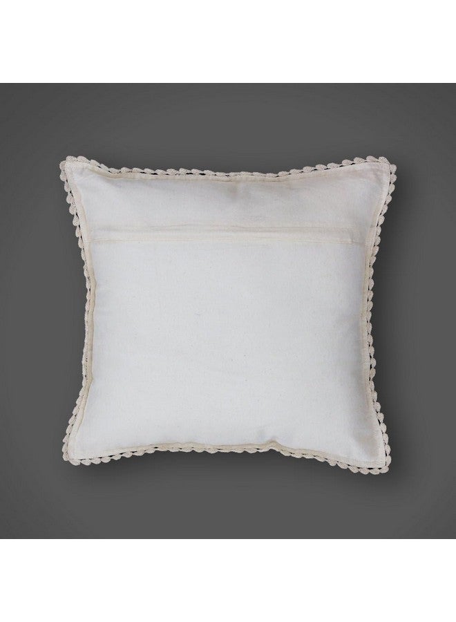 Peepul Tree Handmade Crochet Cotton Cushion Pillow Cover Boho Home Decor Abstract Pattern for Sofa Set Bed Living Room Bedroom with Back Zipper 16 x 16 Inches Off White Color Pack of 2 - Image 4