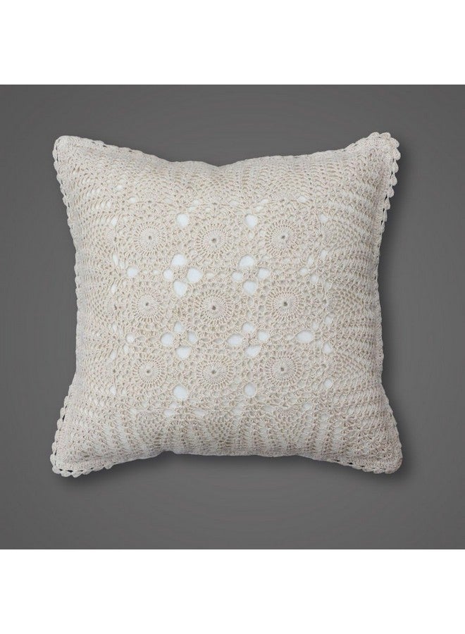 Peepul Tree Handmade Crochet Cotton Cushion Pillow Cover Boho Home Decor Abstract Pattern for Sofa Set Bed Living Room Bedroom with Back Zipper 16 x 16 Inches Off White Color Pack of 2 - Image 2