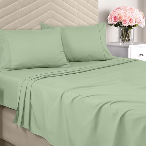 Utopia Bedding Queen Sheet Set - Brushed Microfiber - Soft Bed Sheets for Queen Size Bed Set - Includes 1 Fitted, 1 Flat, & 2 Pillow Cases - Deep Pocket (Sage) - Image 1