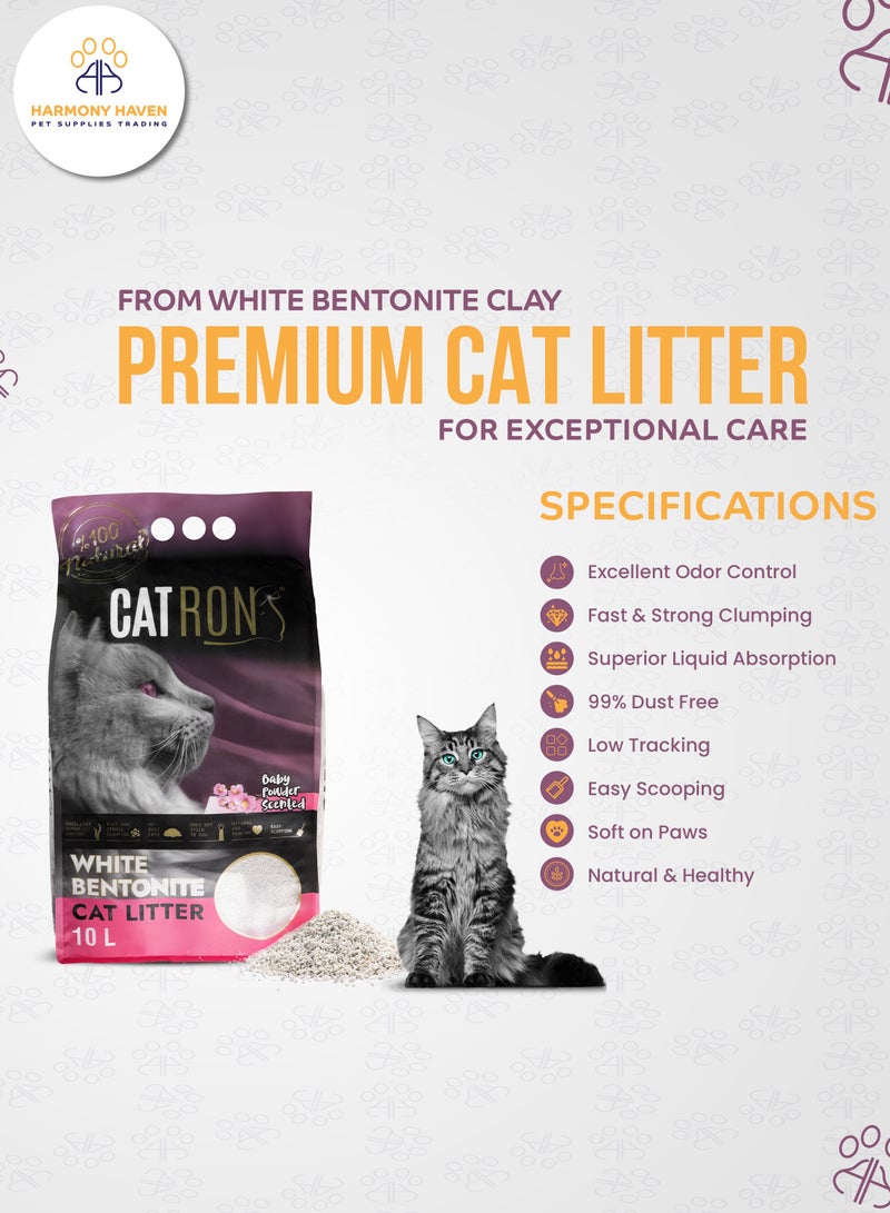 Catron 10L Baby powder Scented, Natural Bentonite Clumping Cat Litter, Made in Turkey Premium Quality, Maximum Odor Control, 99% Dust-Free, Multi cat. - Image 3