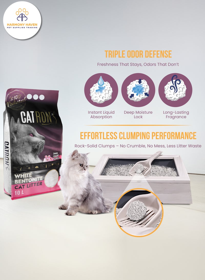 Catron 10L Baby powder Scented, Natural Bentonite Clumping Cat Litter, Made in Turkey Premium Quality, Maximum Odor Control, 99% Dust-Free, Multi cat. - Image 4