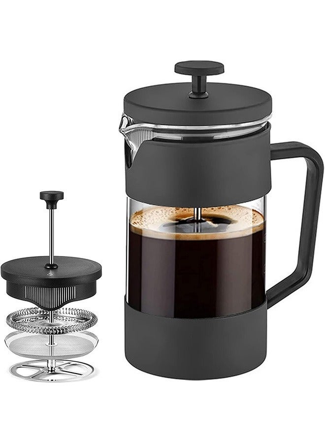 FRENCH PRESS COFFEE & TEA MAKER 600ML, THICKENED BOROSILICATE GLASS COFFEE PRESS WITH FILTER SCREENS, RUST-FREE AND DISHWASHER SAFE, BPA FREE