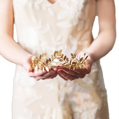 Chmier Bridal Headband Leaf Vine Headband Leaf Crown Leaf Tiara Wedding Headpiece Bridesmaid Prom Festival Hair Accessories for Women(Gold) - Image 3