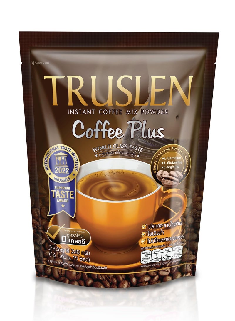 Truslen Coffee Plus – مزيج قهوة فورية مع إل-كارنيتين و إل-أرجينين (15 كيسًا × 16 جم) – خالي من السكر وقليل الدسم وخالٍ من الكوليسترول