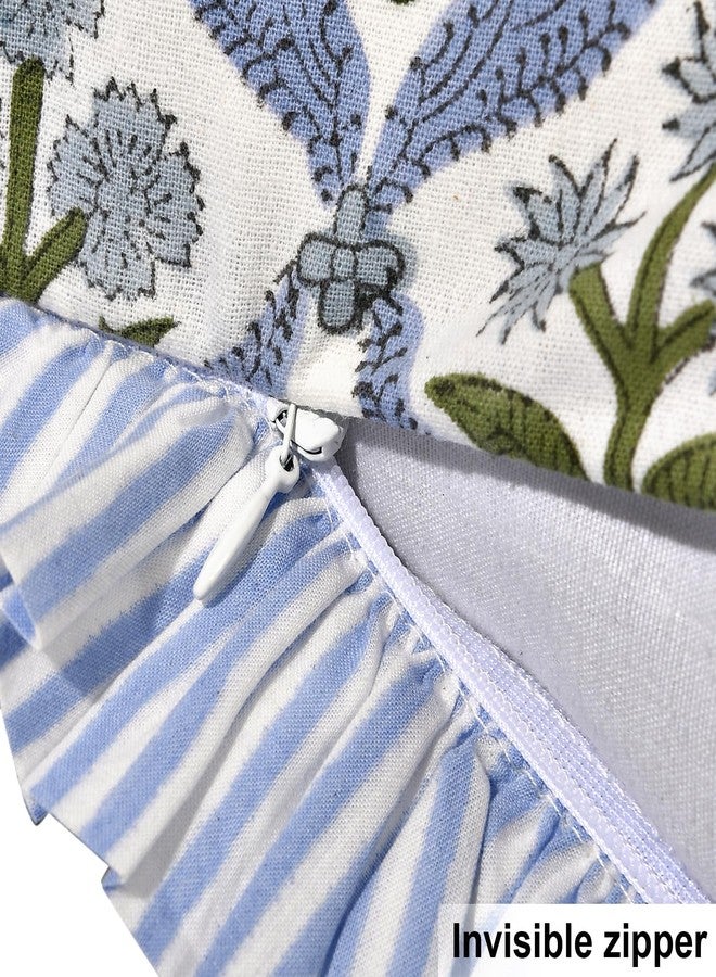 Ridhi Modern Farmhouse Pillow Covers Decorative Cotton Throw Pillow Covers Set of 2 Light Steel Blue Cushion Covers with Ruffle for Couch Sofa Bed Living Room Spring Home Decor 16x16 - Image 3