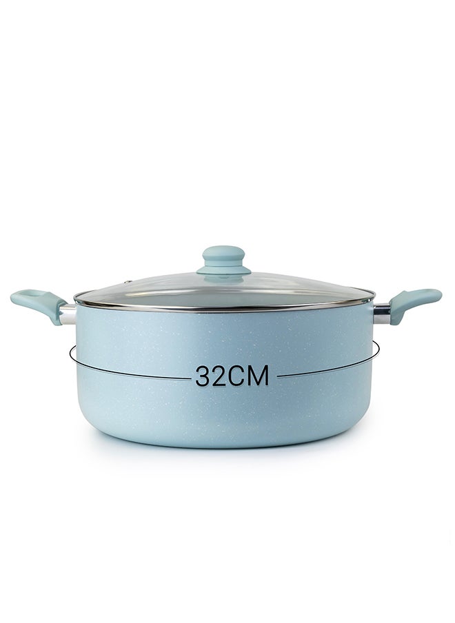 Wilson - WILSON Oak Large Casserole with Lid and Marble Coating, Soft Touch Handle, Stew Pot Suitable for Gas, Electric, Induction, and Ceramic Stove Dutch Oven - 32cm – Blue - Image 1