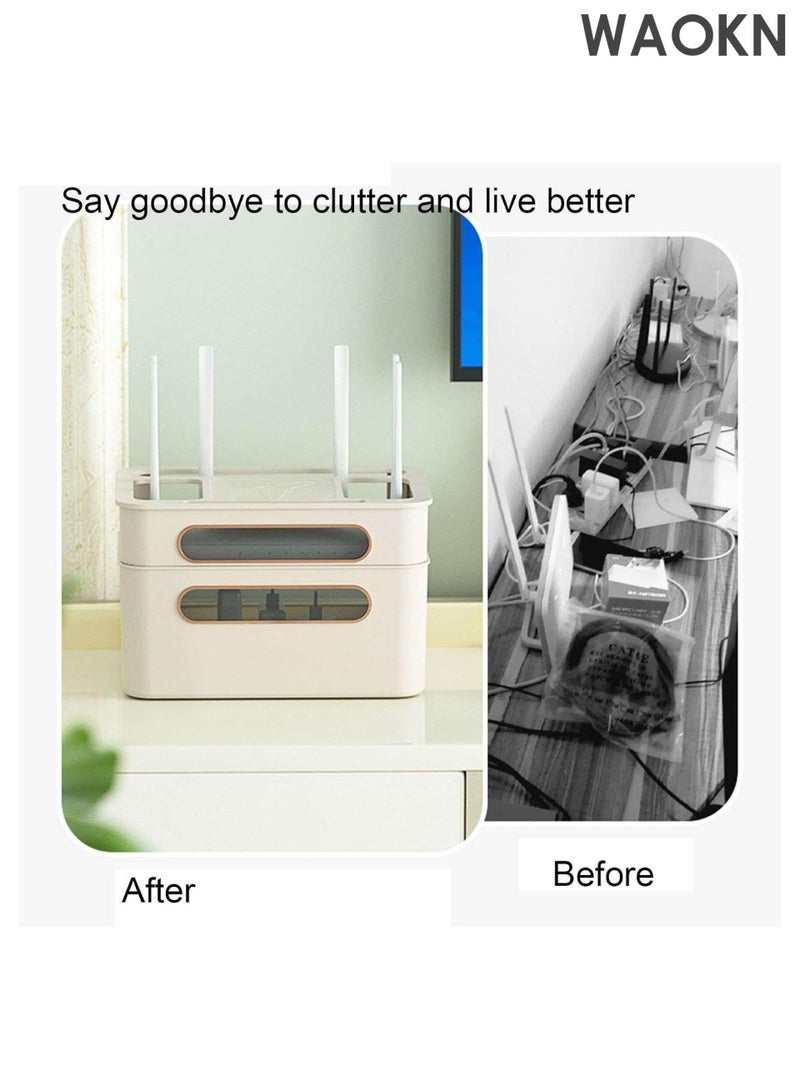 WAOKN Desktop WiFi Router Storage Box Plastic, 3 Tier Wireless Router Shelf Decorative Living Room Set-top Box for Office Home Computer Desk Cable Management Hider Box-Apricot-3 Floor - Image 3