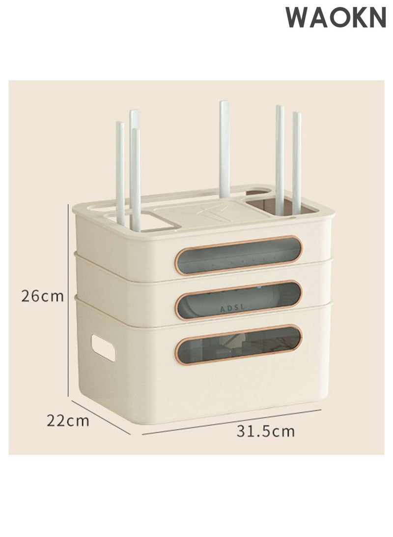 WAOKN Desktop WiFi Router Storage Box Plastic, 3 Tier Wireless Router Shelf Decorative Living Room Set-top Box for Office Home Computer Desk Cable Management Hider Box-Apricot-3 Floor - Image 2