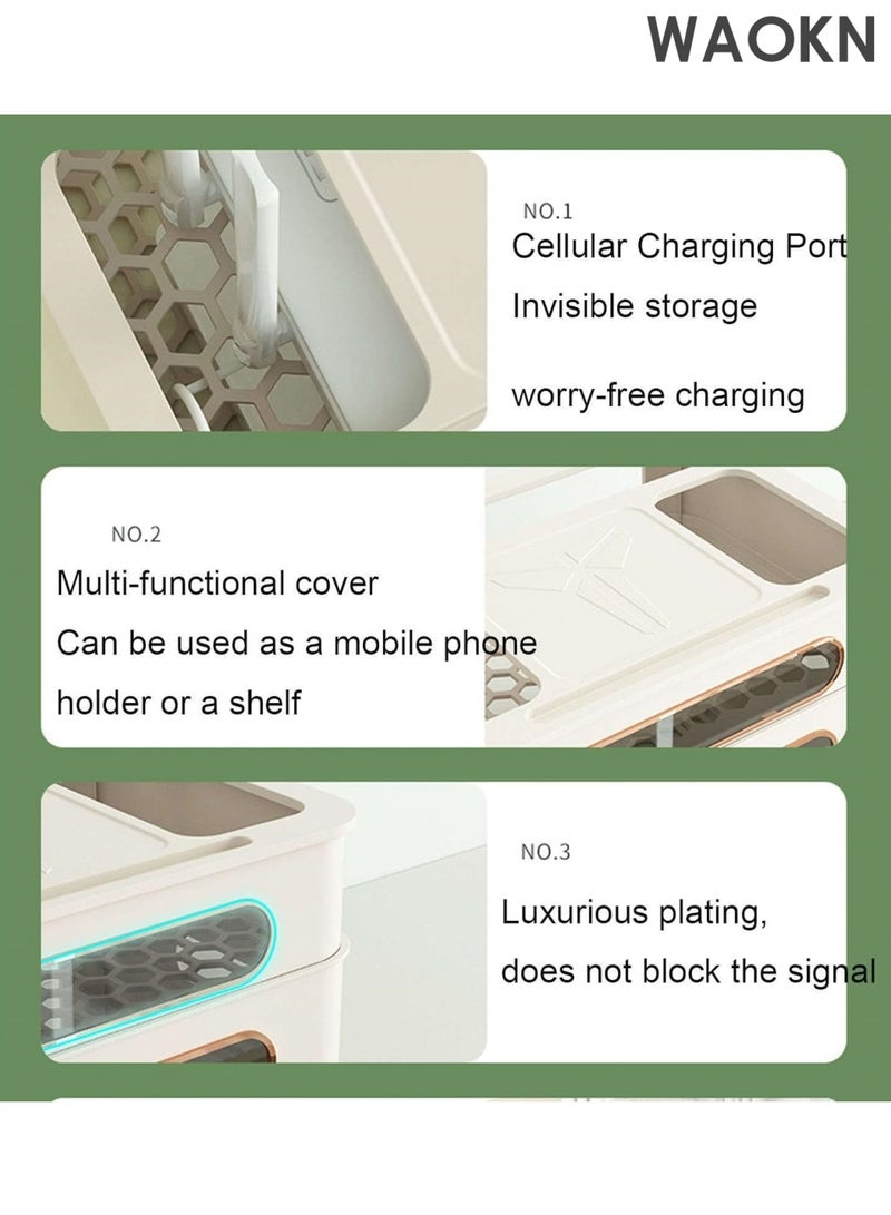 WAOKN Desktop WiFi Router Storage Box Plastic, 3 Tier Wireless Router Shelf Decorative Living Room Set-top Box for Office Home Computer Desk Cable Management Hider Box-Apricot-3 Floor - Image 5