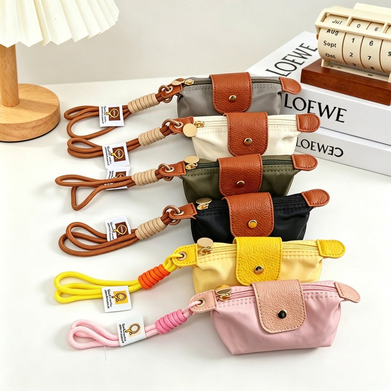 Mini Color-block Nylon Coin Purse with Keychain - Image 4