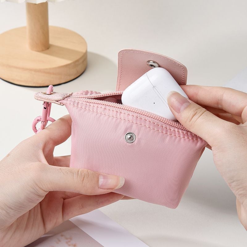 Mini Color-block Nylon Coin Purse with Keychain - Image 3