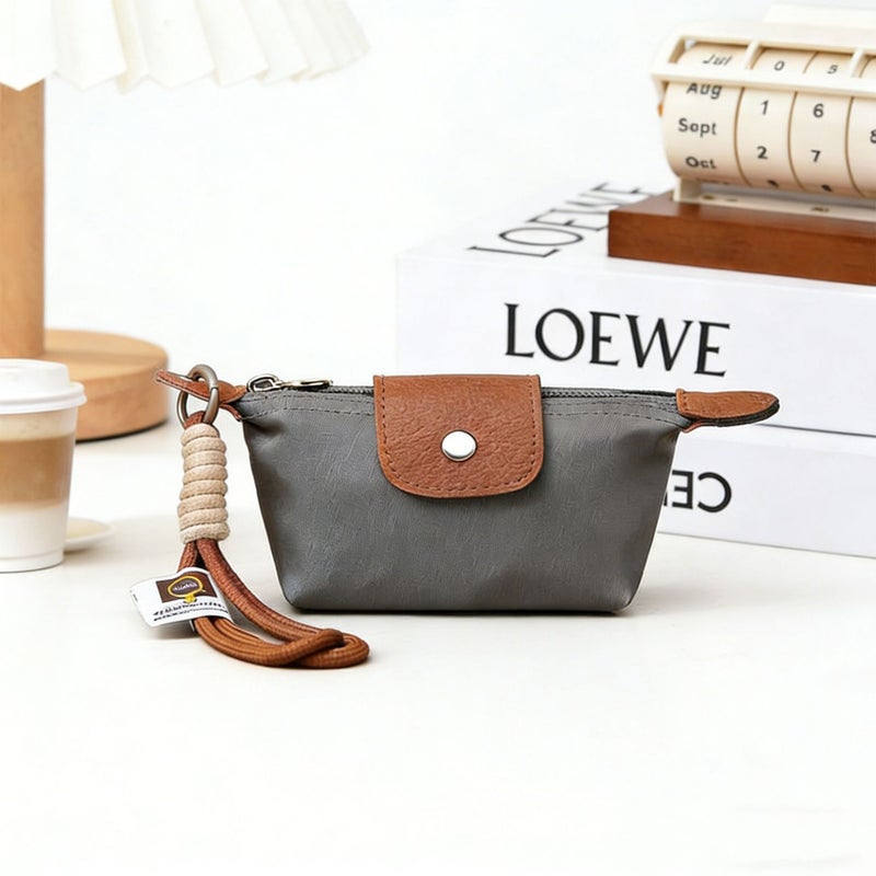 Mini Color-block Nylon Coin Purse with Keychain - Image 1