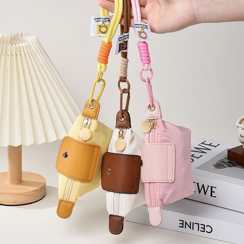 Mini Color-block Nylon Coin Purse with Keychain - Image 2