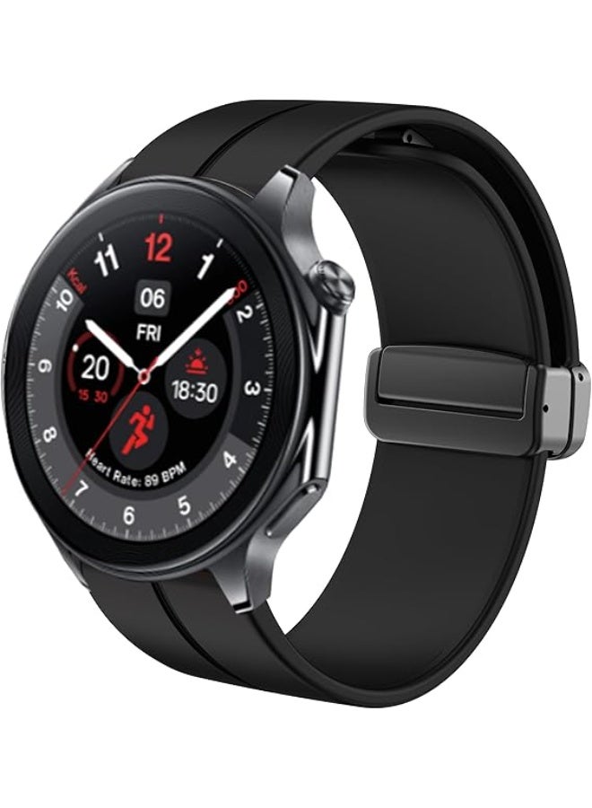 LIXES Soft Silicone Magnetic Buckle Replacement Strap Compatible for OnePlus Watch 2 Lightweight Sport Wristband with Secure Adjustable Fit for Workout Office Travel and Everyday Use, Black - Image 1
