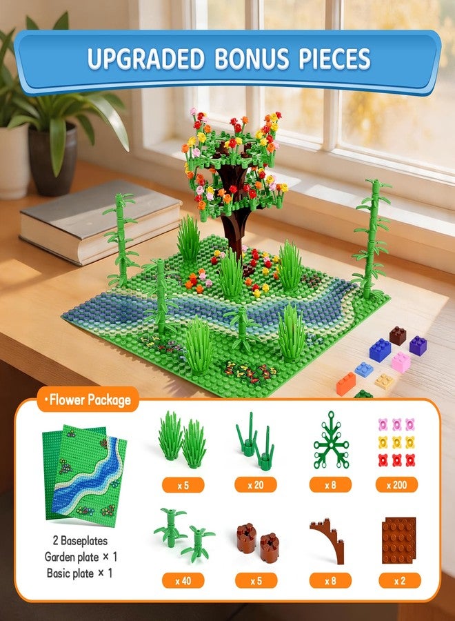 cumeysnon 1900 Pieces Building Bricks, Building Bulks Blocks with 2 Packs 24x24 Studs Sticky Plates,400PCS Flowers and Tree/Grassland, Creative Toy Blocks Compatible with All Major Brands 14 Shape/18 Color New - Image 2