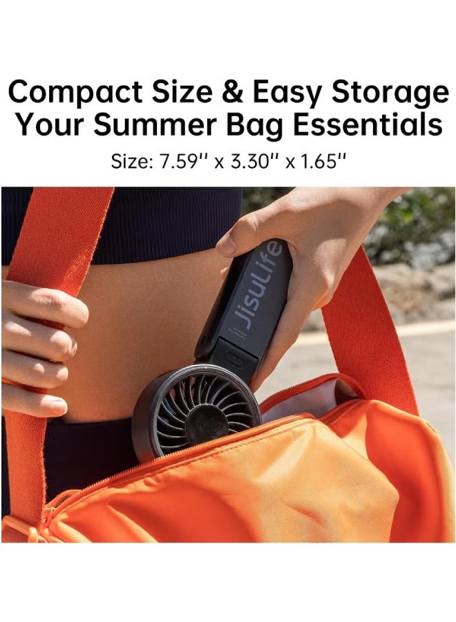 JISULIFE Handheld Fan Life7,2024 Powerful Portable Fan with LED Display,5000mAh,150°Folded,5 Speeds,Lanyard[Upto19.5Hrs Max Cooling]3-IN-1 Hand/Desk/Neck Fan,Travel Essentials Gifts for Women,Men(Black) - Image 3