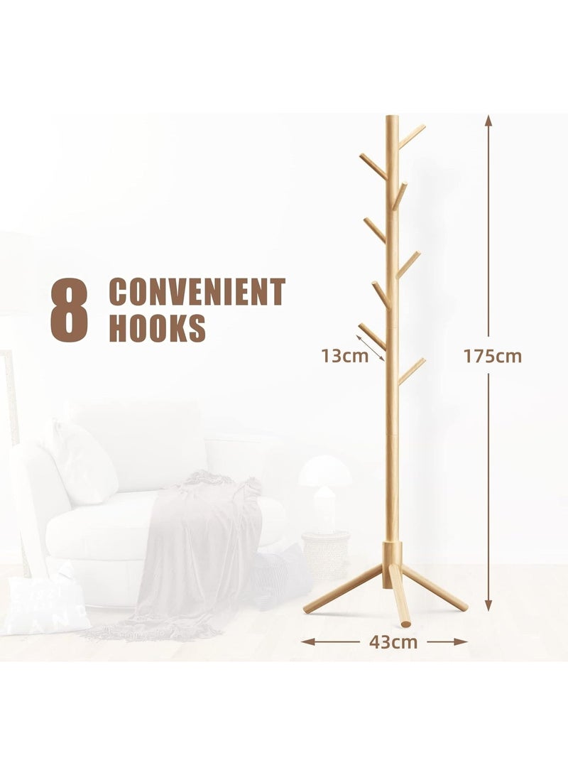 Toriseek Wooden Coat Rack Stand with 8 Hooks, Freestanding Coat Standing Tree Easy Assembly for Coats, Hats, Scarves and Handbags for Entryway, Hallway, Bedroom, Office - Image 3